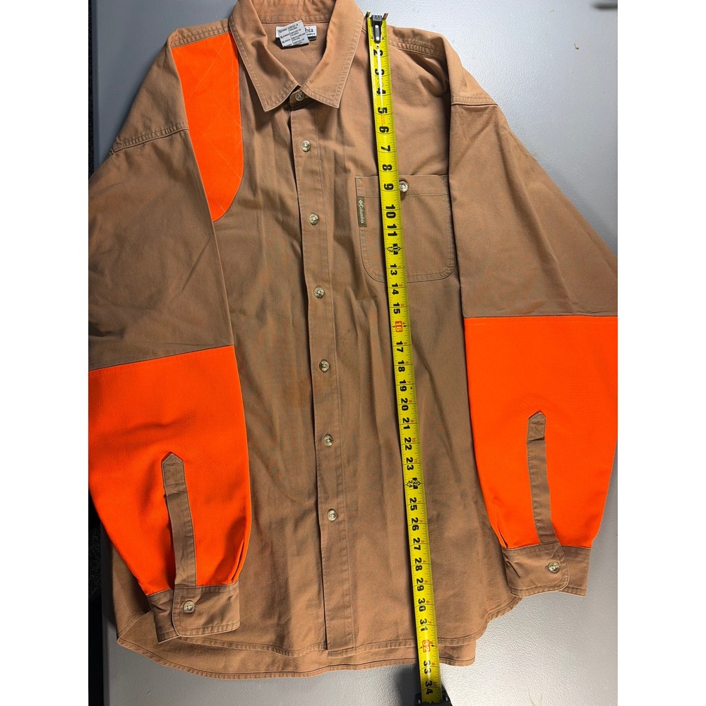Columbia Hunting Shirt Mens XL Brown Blaze Orange Shooting Patch Long Sleeve Cot - Picture 7 of 9